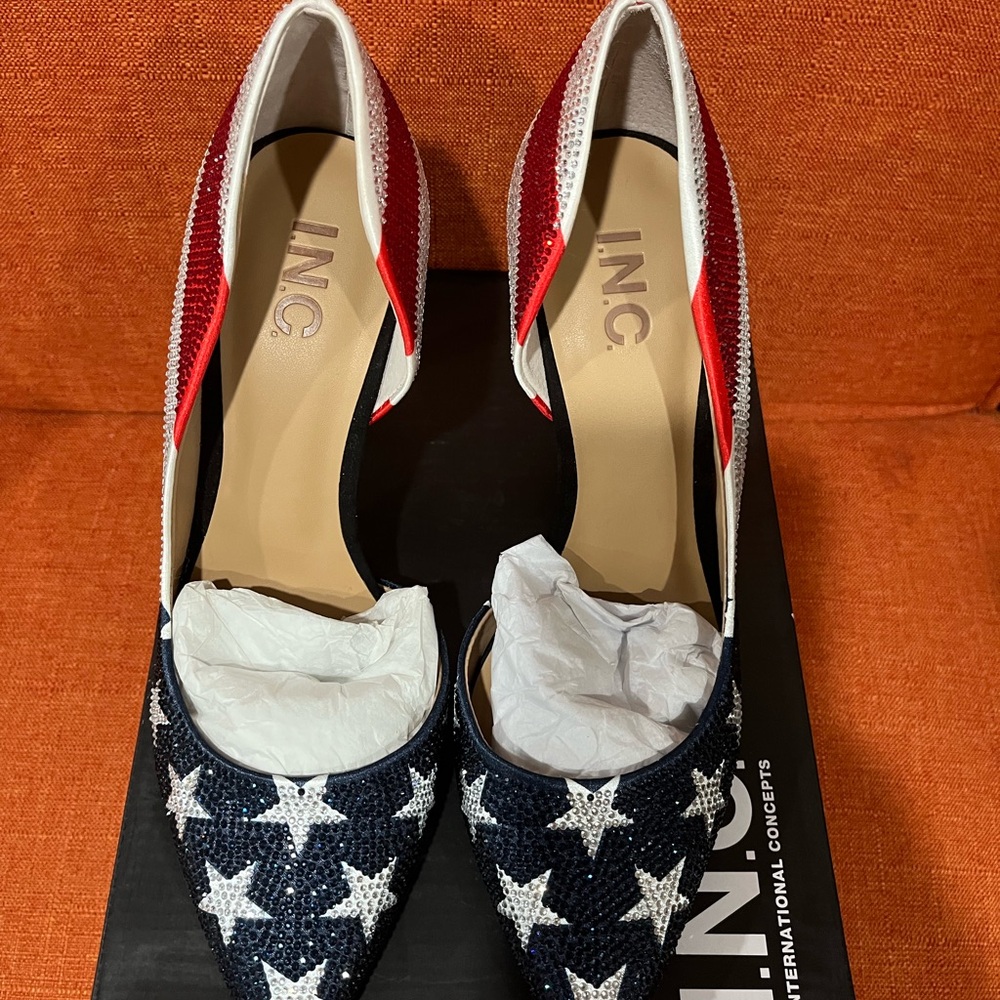INC International Concepts Patriotic Red, White, and Blue Flag Heels - Picture 5 of 13